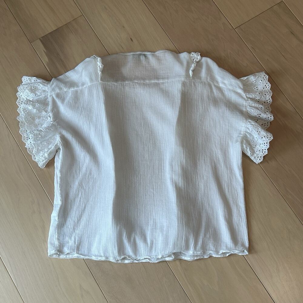 AllSaints Isa Tee Frilled Front Lace Flutter Short Sleeve Women’s Small - Picture 4 of 7